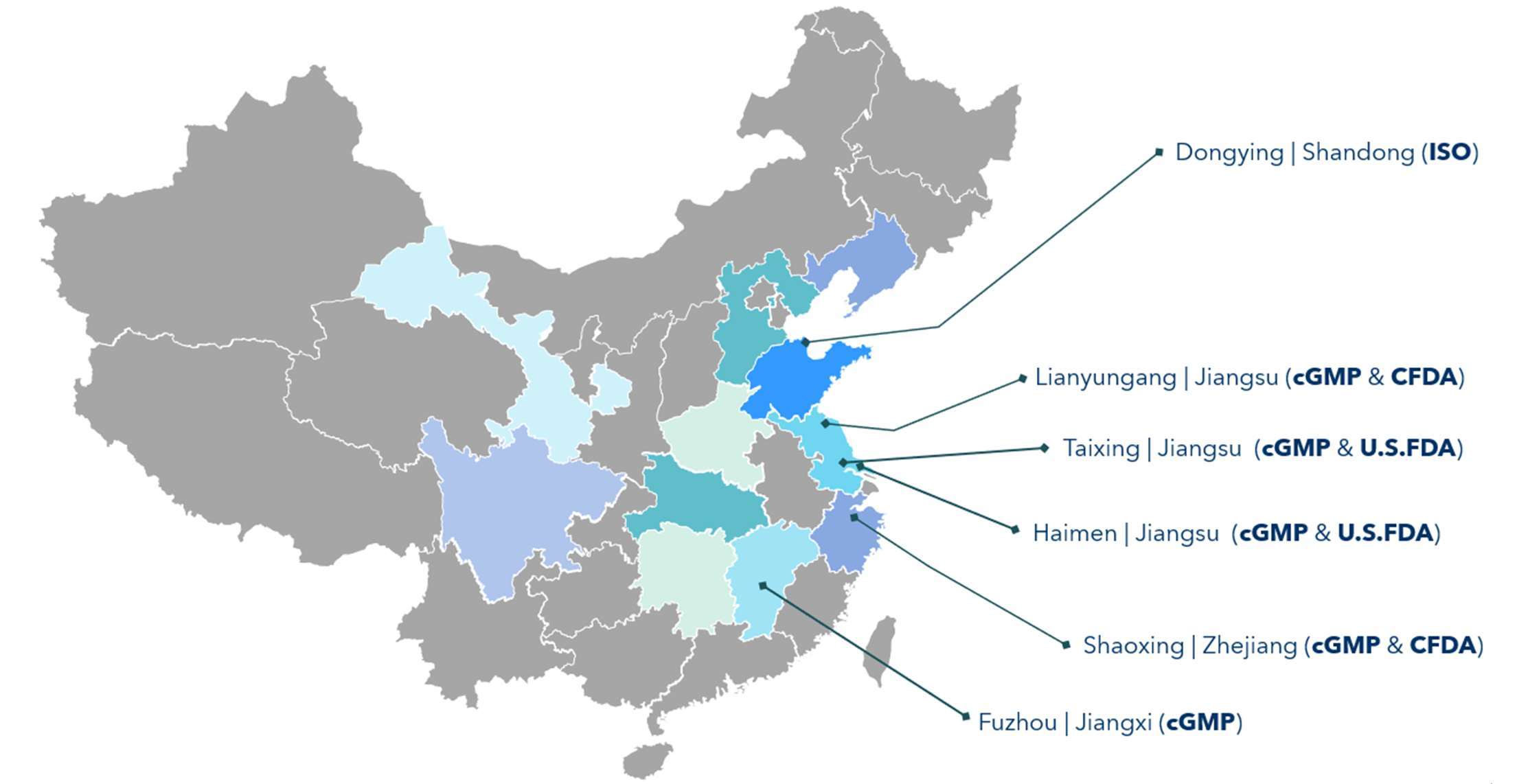 Manufacturing sites map showing all listed production locations